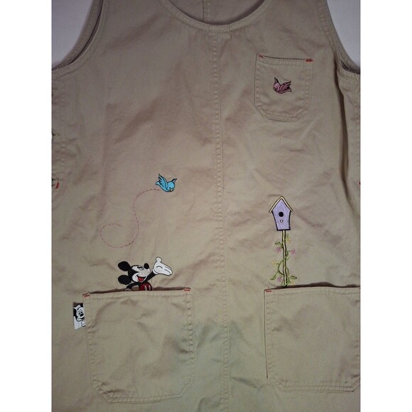 VTG MICKEY Unlimited Jerry Leigh Khaki Embroidered Overall Dress Size S - Picture 2 of 10